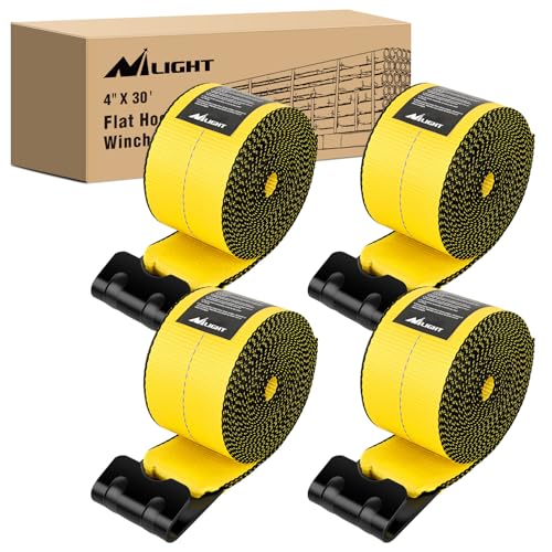 Truck Straps 4" x 30' Heavy Duty Tie Down with Flat Hooks (4Pcs 4in x 30ft Truck Straps Yellow)