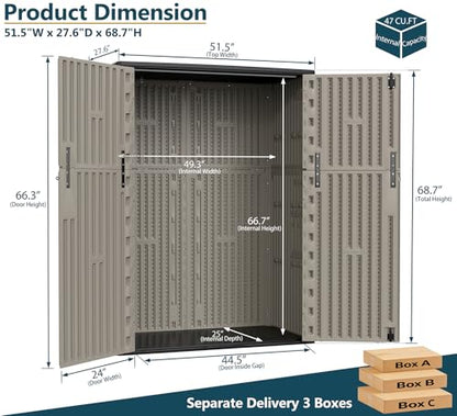 57 Cu.Ft Outdoor Storage Shed Weather Resistant (Brown / Tall Shed-47 cu ft)