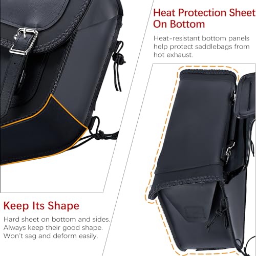 Naked Cowhide Leather Motorcycle Saddle Bags Studded Throw Over Saddlebags (Black 26L No Studs & Braided)