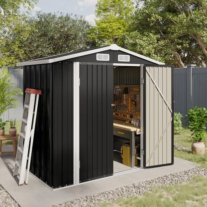 6x4 FT Shed Outdoor Storage Shed (Black / 6'x4')