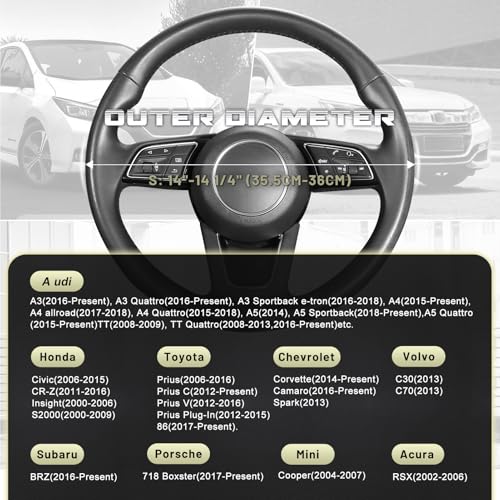 Car Steering Wheel Cover for Prius Civic Model 3 (Small size[14''-14 1/4''] / Black and Gray)