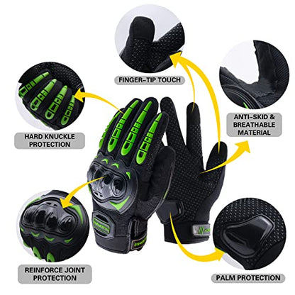Motorcycle Gloves Touch Screen Full Finger Riding Gloves Knuckle Protection for Men and Women for Dirt Riding (Green / XX-Large)