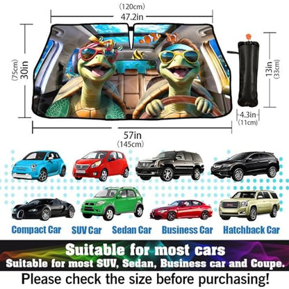 Sea Turtle Car Umbrella Sun Shade Cover Funny Foldable Car Windshield Sun Shade Umbrella Full Cover Shade Block UV Rays Heat Keep Vehicle Cool for Cars SUV Trucks 57"x 30" (Sea Turtle)