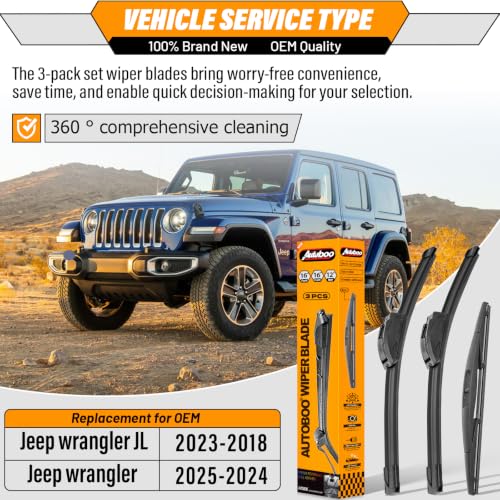 Windshield Wiper Blade Replacement for Jeep Wrangler JL 2018 (16"+16"+12")