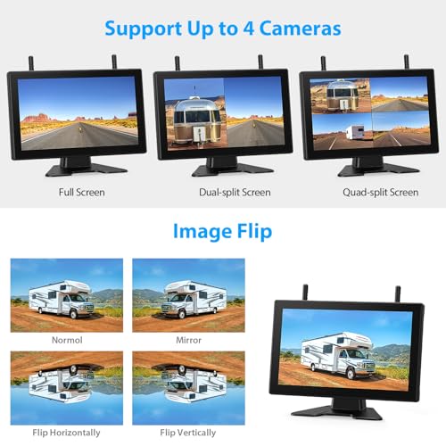 10.1" Magnetic Solar Wireless Backup Camera System (Black / 10'' 1 CAM Rear View)