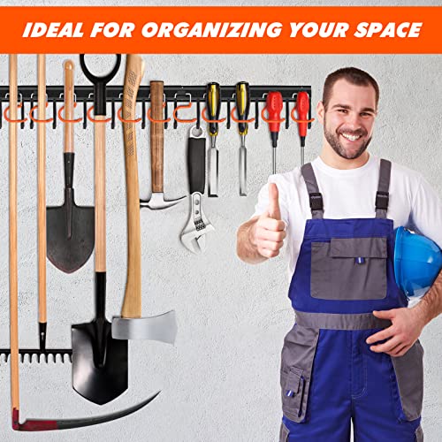 17'' All Metal Garden Tool Organizer Adjustable Garage Tool Organizer Wall Mount Garage Organizers and Storage with Heavy Duty Hooks Tool Hangers for Garage Wall (17inch)