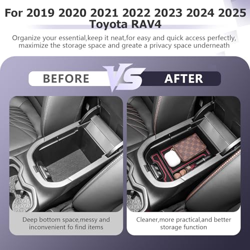 for 2025 Toyota RAV 4 Accessories Compatible with 2019 2020 2021 2022 2023 2024 2025 Toyota RAV 4 Center Console Organizer Armrest Console Secondary Storage Box Insert Tray ABS Material Red