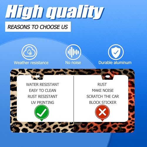 Leopard License Plate Frame Stainless Steel Car Accessories 12.3" x 6.3" (Vintage Brown Leopard Print)