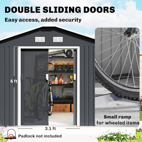 11' x 9' Outdoor Storage Shed Garden Tool Metal Shed Dark Gray (Dark Gray / 11' x 9')
