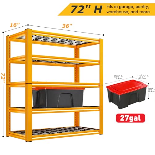 Garage Shelving 3200LBS Load Heavy Duty Storage Shelves for Basement (Yellow)