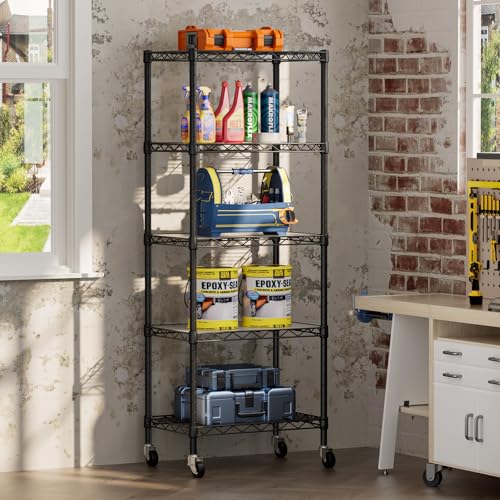 Small Wire 5 Adjustable Shelves Pantry Metal Shelf Floor Organizer (Black / 5-Tier 11.8"D X 17.3"W X 57.2"H)