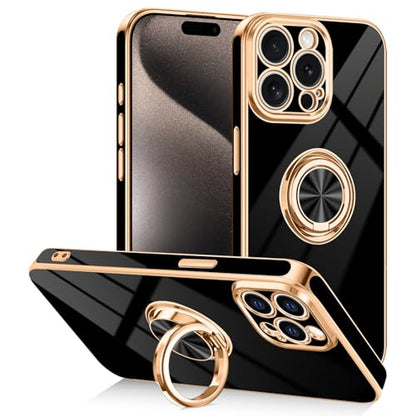 Designed for iPhone 15 Pro Case with Ring Stand Slim Black (Black / 6.1'' iPhone 15 Pro)
