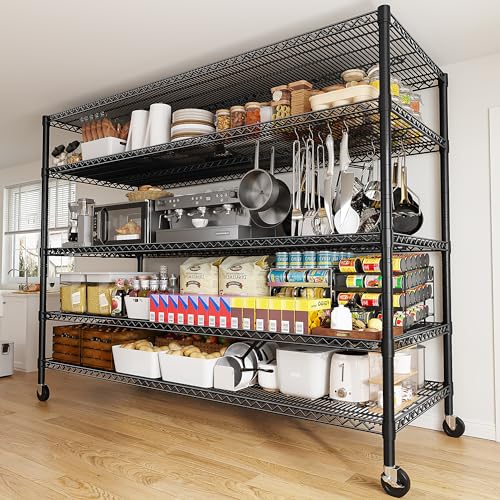 85.7"H 5 Tier Garage Shelving with Wheels&Feet (5-Tier,55.5" W X 85.7" H X 24.2" D)
