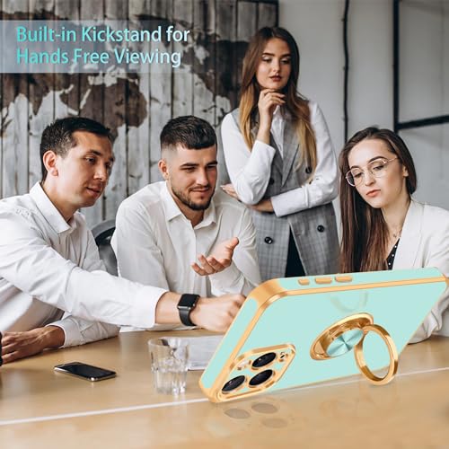 for iPhone 15 Pro Case 360° Rotatable Ring Holder Kickstand Shiny (For iPhone 15 Pro(6.1 inch,2023) / Mint Green)