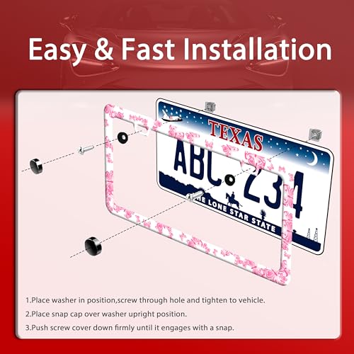 Pink Butterfly Animal Stainless Steel License Plate Frame for US Cars Decor (Pink Butterfly)