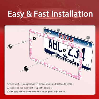 Pink Butterfly Animal Stainless Steel License Plate Frame for US Cars Decor (Pink Butterfly)