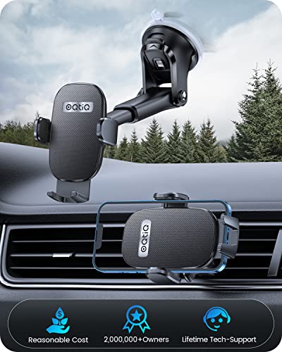 3-in-1 Car Phone Mount for Dashboard, Windshield & Air Vent – Strong Suction Cup Holder with Adjustable Arm & 360° Rotation – Universal Car Cell Phone Holder for iPhone & Android Smartphones (Black)