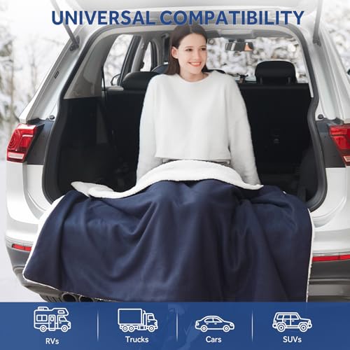 12 Volt Electric Portable Heated Car Blanket (Navy)