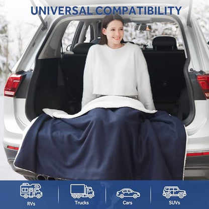 12 Volt Electric Portable Heated Car Blanket (Navy)