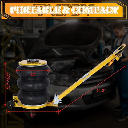 5T Triple Bag Air Jack 11000lbs Pneumatic Jack 3s Fast Lift Up 16in Airbag Jack with Adjustable Long Handle Heavy Duty Triple Air Bag Jack Lift for Cars Garage (5 Ton / yellow)