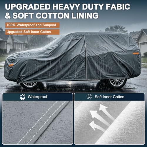 Multi Layer Large SUV Car Cover Waterproof All Weather Heavy Duty (2 SUV Car Cover / 2 Fit SUV Jeep Length 209-216 inch)