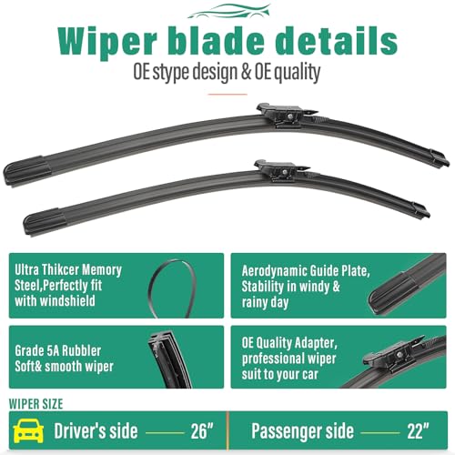 Windshield Wiper Blades Replacement for Ford Explorer 2011 (26" 22" 11")