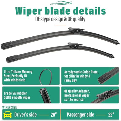 Windshield Wiper Blades Replacement for Ford Explorer 2011 (26" 22" 11")