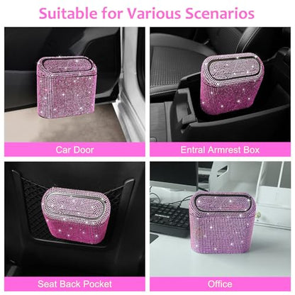 Car Trash Can with Lid (Black/Pink Rhinestone)