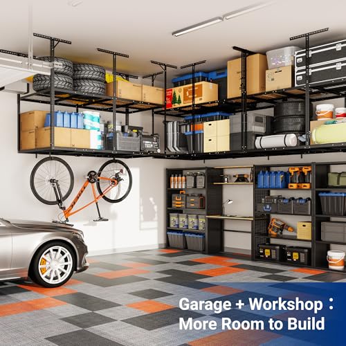 4x8 2 Tier Overhead Ceiling Garage Storage Rack (Black / 2-Tier 4x8 ft)