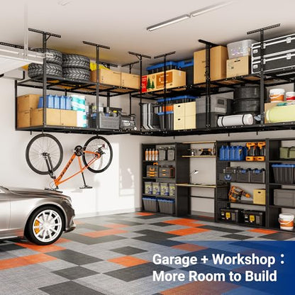 4x8 2 Tier Overhead Ceiling Garage Storage Rack (Black / 2-Tier 4x8 ft)