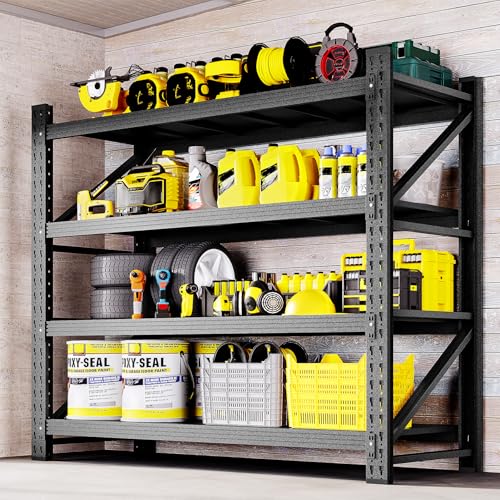 48" W Storage Shelves 3000lbs Garage Metal Shelving Heavy Duty Garage Shelves Adjustable Storage Shelves for Industrial (Black / 48" W X 24" D X 69" H)