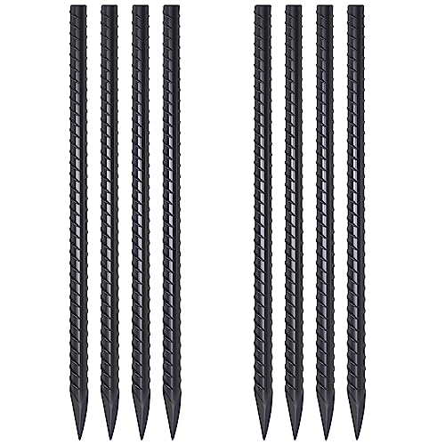 Straight Rebar Stakes 24 Inch Ground Concrete Form Stakes Heavy Duty (I-24 Inch-8 Pcs / I-24 Inch-Φ3/8"-Black)