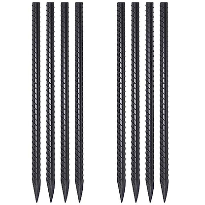 Straight Rebar Stakes 24 Inch Ground Concrete Form Stakes Heavy Duty (I-24 Inch-8 Pcs / I-24 Inch-Φ3/8"-Black)