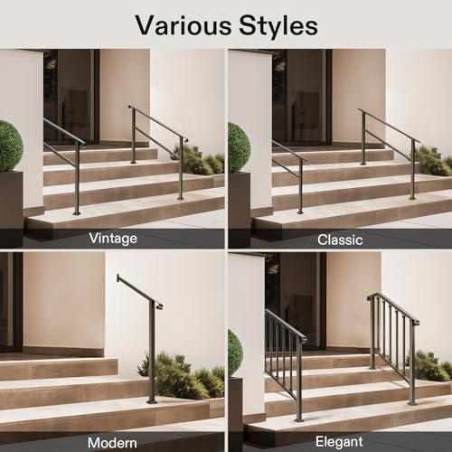 5 Step Stair Handrail 69"x36" Wrought Iron Porch Railing Black (Black / 5 Steps)