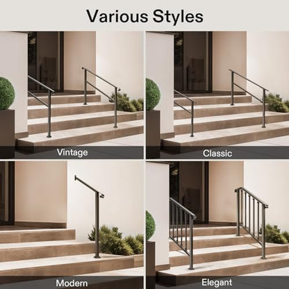 5 Step Stair Handrail 69"x36" Wrought Iron Porch Railing Black (Black / 5 Steps)