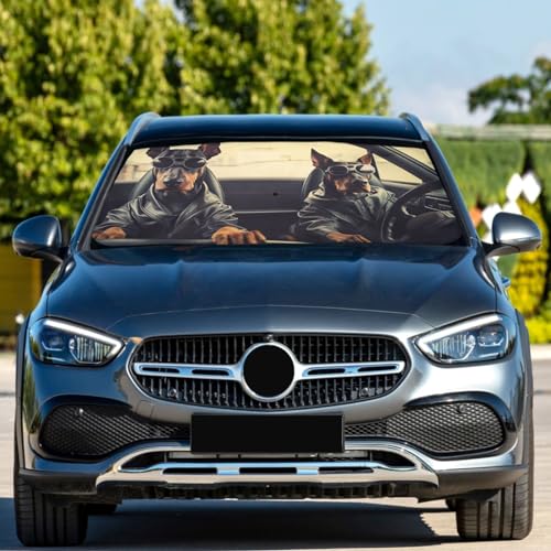 Windshield Sun Shade Umbrella Doberman Driving Foldable Car Front Window Sunshade Blocks UV Rays Heat Keep Vehicle Cool 55"x27.5" (multi 5)