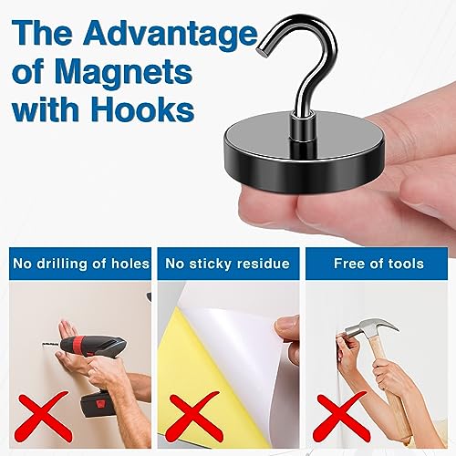 Magnetic Hooks for Cruise Cabins 130LBS Heavy Duty Magnet Hook 6 P (Black / 1.26in)
