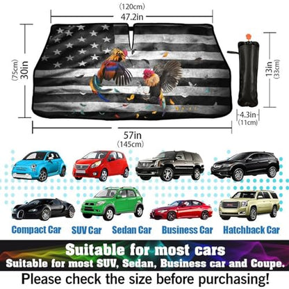 Rooster Windshield Sun Shade Car Sun Shade Amiercan Flag Windshield Umbrella Foldable Front Car Umbrella Funny Chicken Sun Shade Cover Sun Visor Protector Sunshade Car Accessories 57"x30" (NewStyle-Rooster / Expanded: 147 × 75 cm, Folded: 33 × 11 cm)