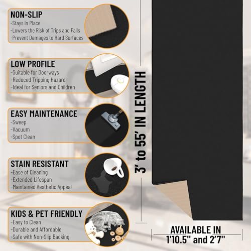 2x49 Extra Long Hallway Runner Rug (Solid Black)