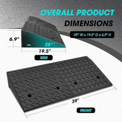 6.9" Rise Rubber Curb Ramp Heavy Duty Loading Driveway Ramp Threshold Ramp 39" W x 19.5" D x 6.9" H for Loading Dock (6.9 in)