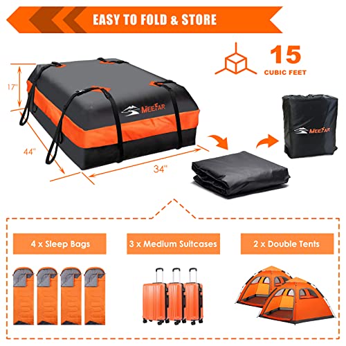 Car Roof Bag Rooftop Cargo Carrier Bag Waterproof 15 Cubic Feet roof Cargo (15 Cubic Feet)