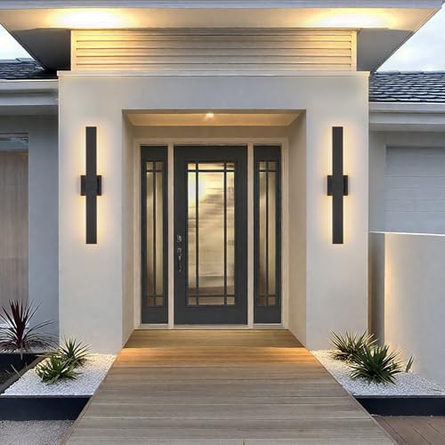 Modern Outdoor Wall Light 3CCT Dimmable LED Outdoor Sconce Lights with Remote Control (Black-3CCT with Remote / 27.2 inch-1 Pack)