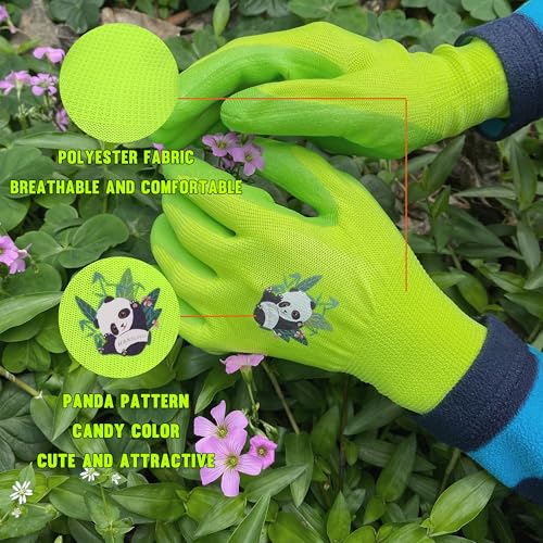 2 Pairs Kids Gardening Gloves (Green (Pack of 2) / Medium (Age 4-5))