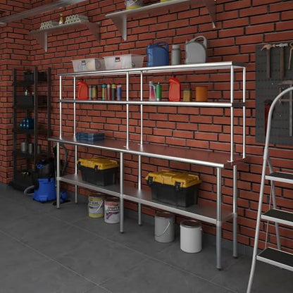 Stainless Steel Work Table Double Tier Overshelf (18" x 96" Work Table + 12" Overshelf)