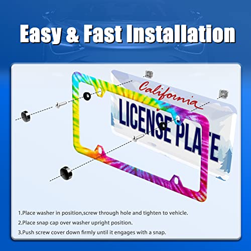 Tie Dye License Plate Frame Stainless Steel Cars Accessory 12.3x6.3 Inch (Colorful Hippie Tie Dye)