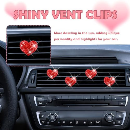 4PCS Heart Shaped Car Vent Clips with Rhinestone (Red)
