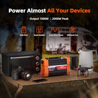 1000Watt Pure Sine Wave Inverter 12V DC to 120V AC (1000W)