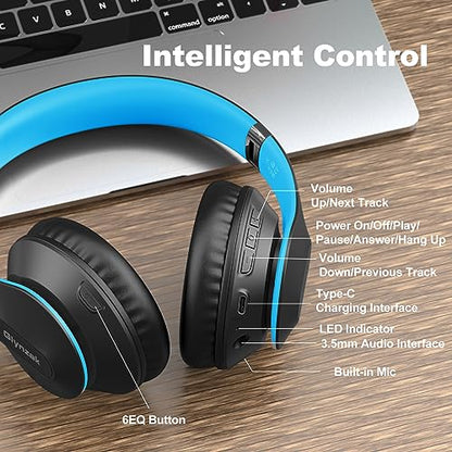 Wireless Bluetooth Headphones Over Ear V6.0 HiFi Stereo with Mic (Blue)