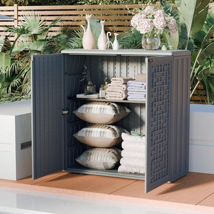 Indoor Outdoor Storage Cabinet Waterproof with Shelf (Gray)