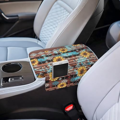Aztec Sunflower Brown Car Center Console Cover Soft Non (Aztec Sunflower Brown)
